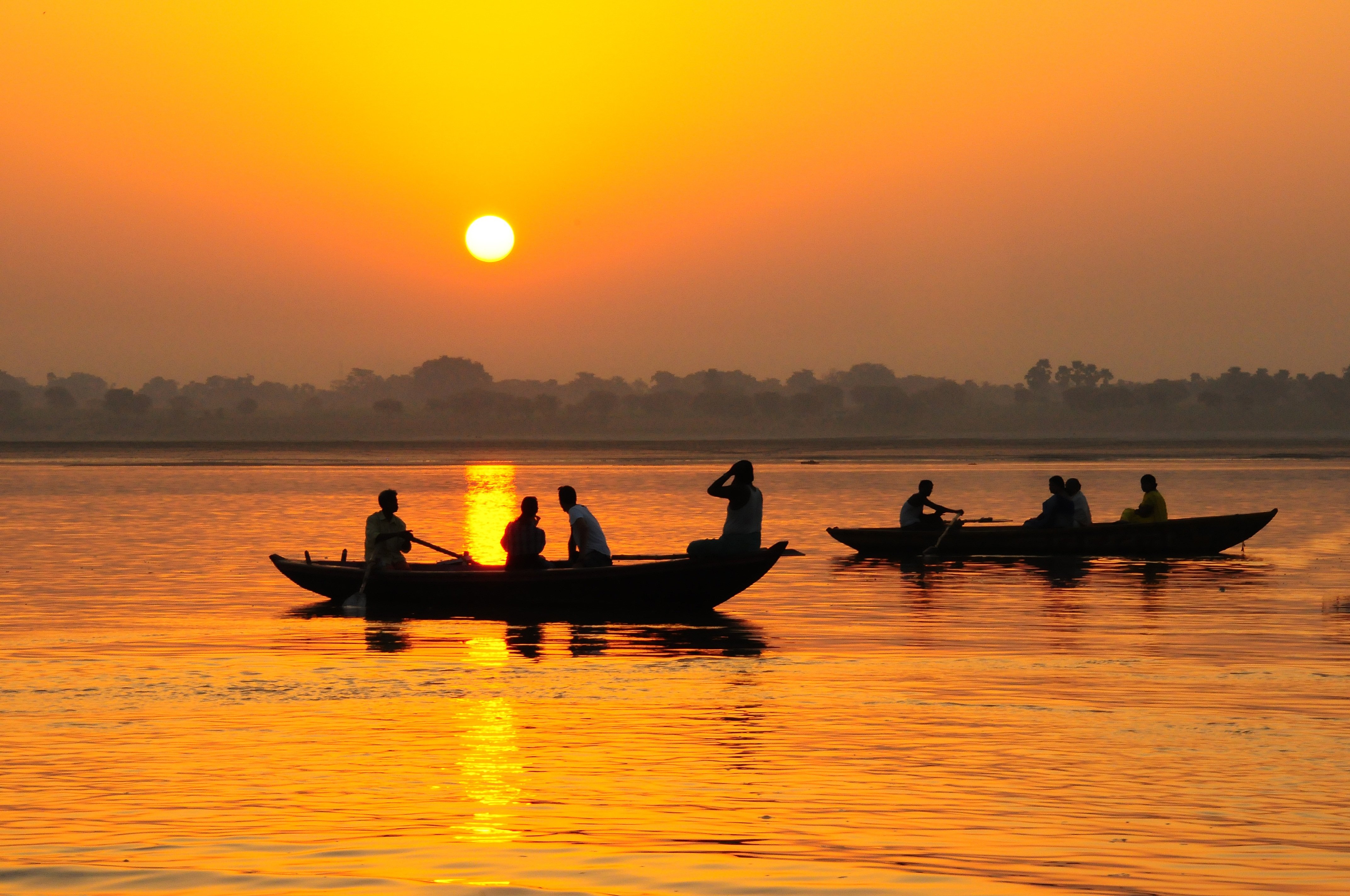 Boats at sunrise in Prayagraj